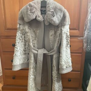 Genuine Rex Rabbit Fur Wool belted Coat
